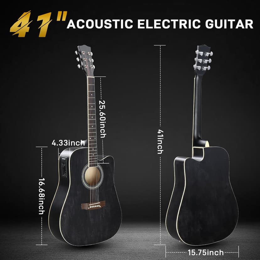 Ktaxon Full-Size Acoustic Electric Guitar with Amp, 41 Inch Basswood Body Guitars Kit for Beginner & Intermediate W/Bag, Strap, and Capo All Accessories Included (Black)