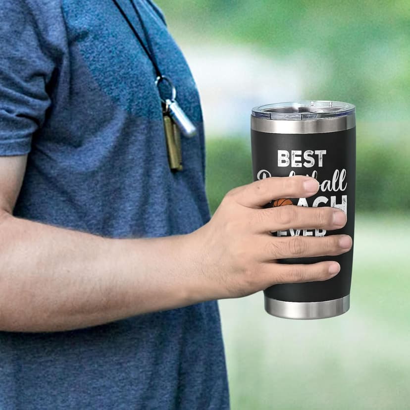 Lifecapido Basketball Coach Gifts, 20oz Coach Insulated Tumbler with Key Chain, Basketball Coach Appreciation Gifts for Men, Black