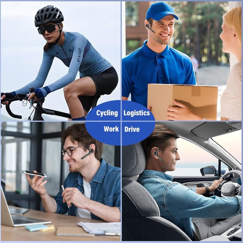 Thunelec Bluetooth Headset, Wireless Bluetooth 5.3 Earpiece, 90Hrs Hands Free Headset with APTX HD Audio & Mute Button, Dual Noise Cancelling Mics, Single-Ear Headphone for Trucker/Business/Office/Gym