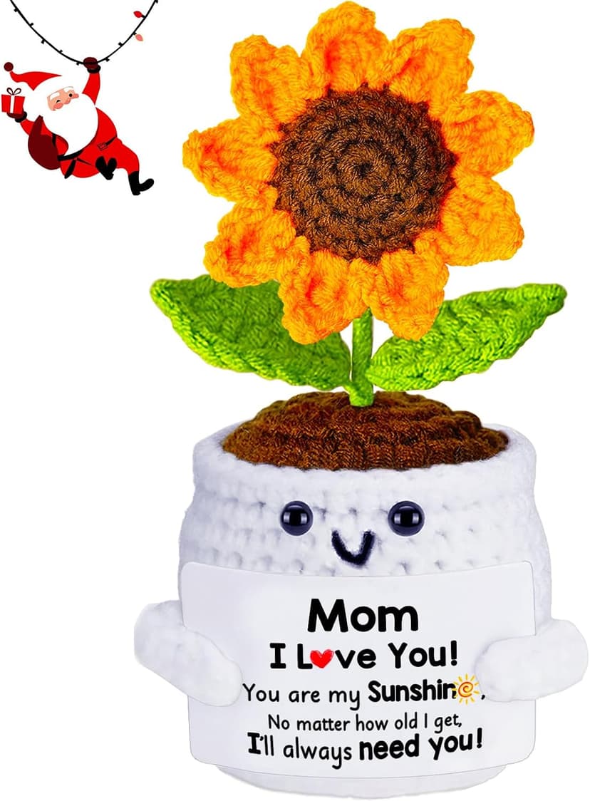 Gifts for Mom, Birthday Gift for Mom, Handmade Crochet Flowers Sunflower for Home Office Desk Decoration, I Love You Gifts for Moms Mama from Daughter Son Kids, Mothers Day, Xmas Present Idea