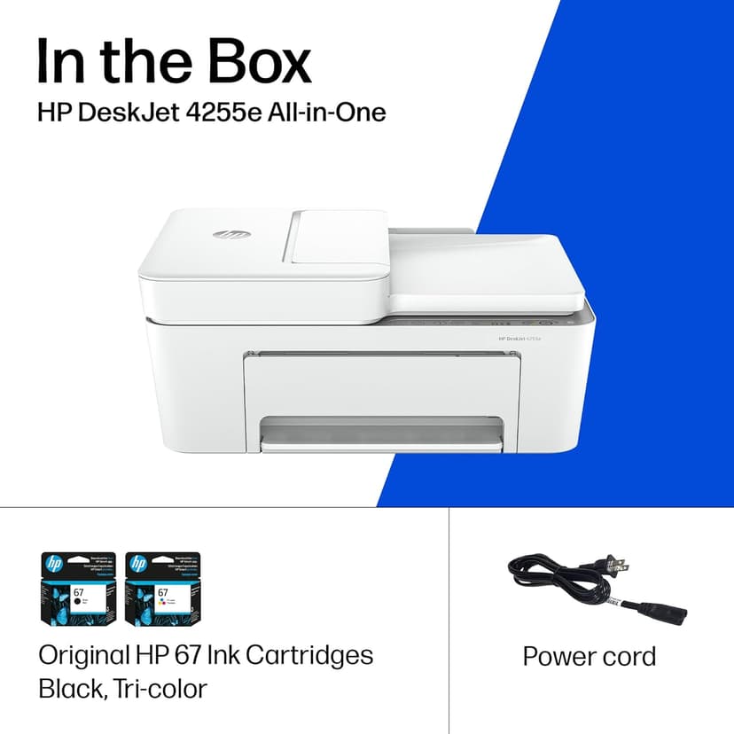 HP DeskJet 4255e Wireless All-in-One Color Inkjet Printer, Scanner, Copier, Best-for-home, 3 month Instant Ink trial included. This printer is only 2.4 ghz capable. AI-enabled (588S6A)