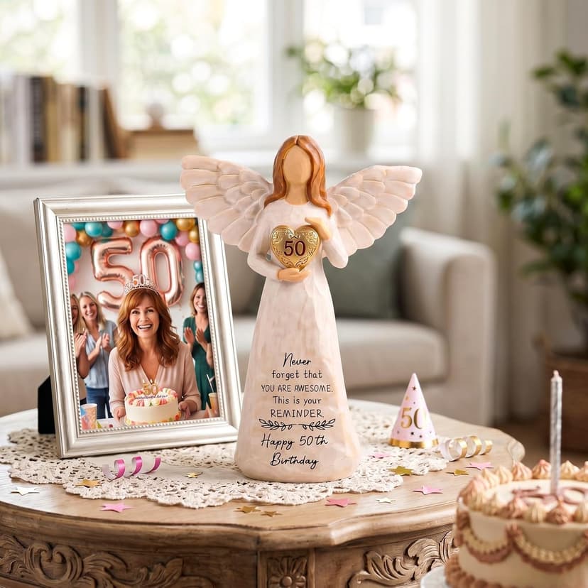 50th Birthday Gift for Her, Birthdays Party Decorations, Happy 50th Birthday Gifts for Women Friends Mom Wife Sister 50th Birthday Gifts for Women, 5.5” Angel Figurine - 50 Year Old Gift Ideas B0H2HTH8PC