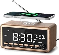 Digital Alarm Clocks Radio for Bedrooms,FM Radio & White Noise Sound Machine with Timer,Bluetooth Speaker,Dual Alarm Clock with Wireless Charging,Dimmable Big LED Display,Holiday Gifts for Men Women