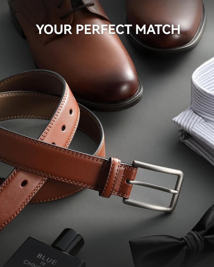 CHAOREN Leather Dress Belt Men 2 Pack - 1 3/8" Mens Belts for Work Business Casual Jeans