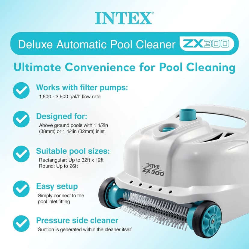 INTEX Deluxe Pressure-Side Above Ground Automatic Pool Cleaner Vacuum - For Bigger Pools – Cleans Pool Floors and Walls – Removes Debris – Removable Filter Tray – 21ft Tangle Free Hose