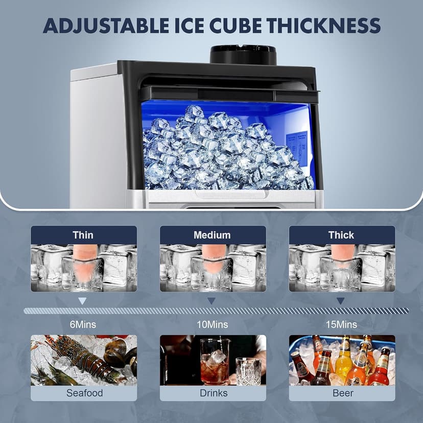 100LBS/24H Commercial Ice Maker Machine, Dual Water Inlet Under Counter or Freestanding Ice Machine, 36 Cubes/Cycle with 22LBS Storage for Home, Bar, Restaurant, Coffee Shop