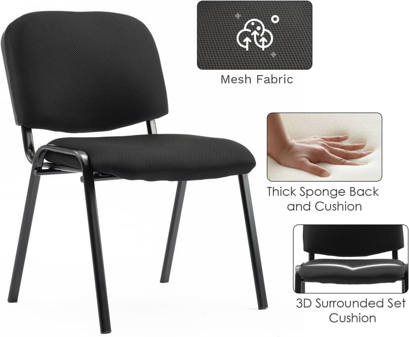 Shunzhi Waiting Room Chairs Set of 5 Stackable Conference Room Chairs Reception Guest Chair for Breakroom/Lobby/Meeting/Church/School/Hall/Hotel, Black Mesh,5PCS