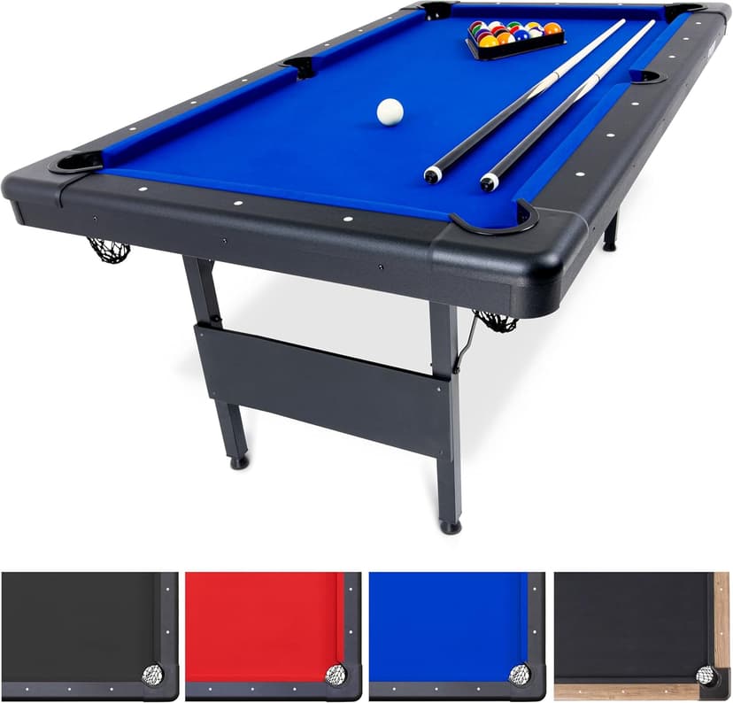 GoSports 6, 7, or 8 ft Billiards Tables - No Assembly, Choose Your Color - Portable Pool Table Includes Full Set of Balls, 2 Cue Sticks, Chalk and Felt Brush