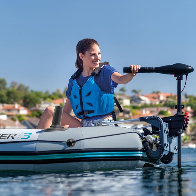 Intex Excursion 5 Person Inflatable Outdoor Fishing Raft Boat Set with 2 Aluminum Oars and Air Pump with a Intex Composite Motor Mount Kit