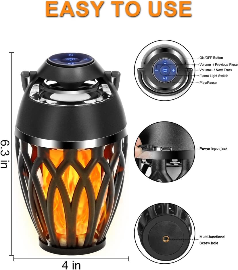 Vanten 2 Packs Outdoor Bluetooth Speakers, Bluetooth 5.0 Led Flame Speaker, IPX5 Waterproof Flame Torch Atmosphere Speaker, Flame Lamp, Gifts for Men Women, Decorations for Party Garden Patio