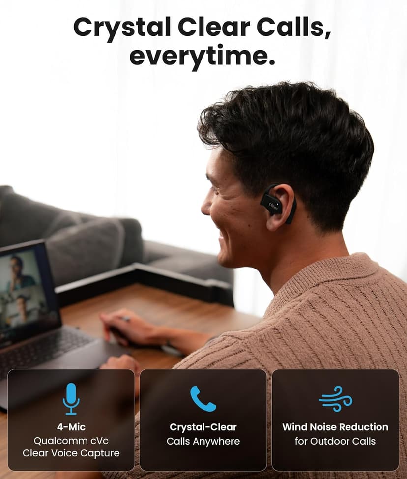 Cleer ARC 4 Plus Open Ear Earbuds,True Wireless Bluetooth Earphones with Dolby Audio and Head Tracking, Earhook Earbuds with 34H Playtime, IPX7 Waterproof Sports Headphones for Workout, EQ, Black