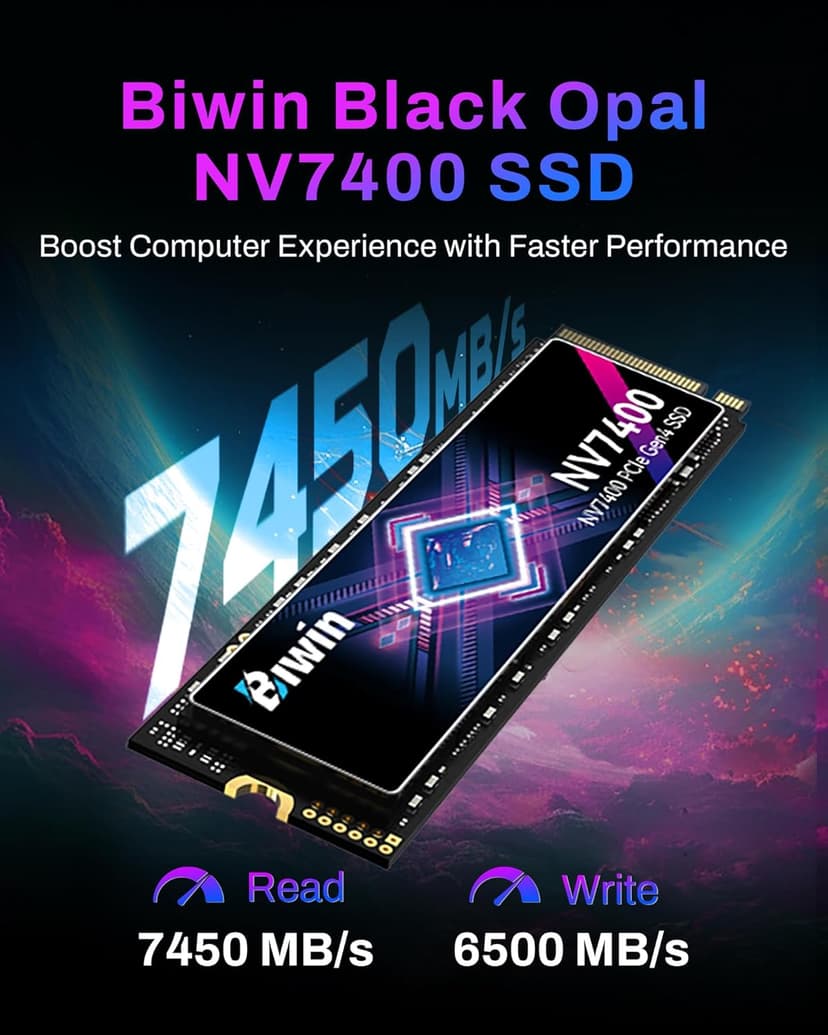 BIWIN Black Opal NV7400 1TB SSD Gen4x4, Read Speed up to 7450MB/s, NVMe M.2 2280 PCIe 4.0 Internal PC Solid State Drive for Laptop/Desktop/PS5