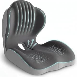 Ergonomic Office Chair Seat Cushion, L-Shaped Memory Foam Coccyx Cushion for Tailbone Pain Relief, Orthopedic Car Seat Cushion with Lumbar Support & Cutout Hollow for Sciatica & Back Pain (Grey