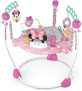 Bright Starts Disney Baby Minnie Mouse Forever Besties Baby Activity Center Jumper with 10 Toys, Lights & Sounds, 360-Degree Seat, 6-12 Months (Pink)