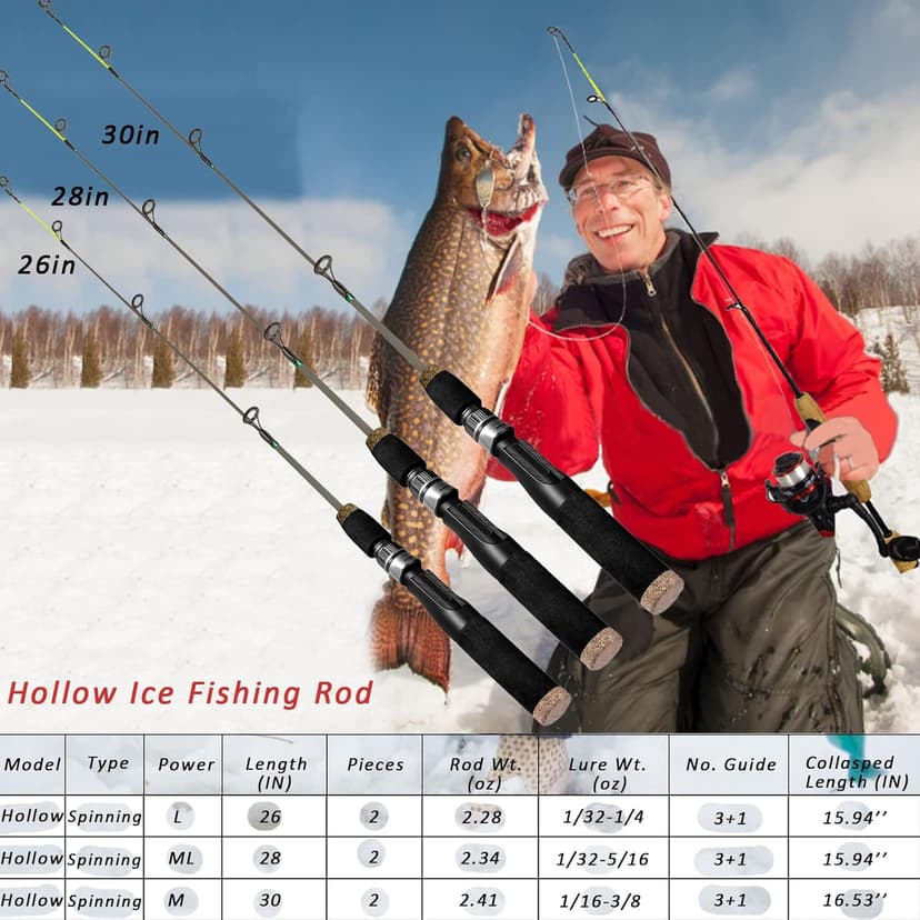 Aventik Ultralight Ice Fishing Rod Reel Combo 26//28/30/32 inch Medium Light Fast Action Multi-Species Spinning Ice Fishing Combos Tackle for Walleye Perch Panfish and Trout