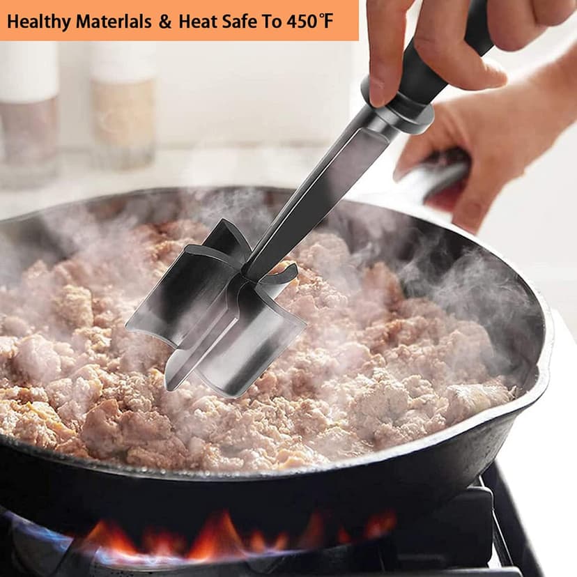 Meat Chopper, Premium Heat Resistant Meat Masher, 5 Blades Ground Beef Masher, Dishwasher Safe, Non Stick Hamburger Smasher, Nylon Potato Masher, Black B09WDNZP14