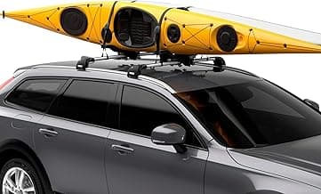Thule Compass Kayak and SUP roof Rack - Carries 2 Kayaks or 2 SUPs - J-Style Carrier - Universal mounting Hardware Included - Fits 36" Wide Kayaks and SUPs - 130lb Weight Limit