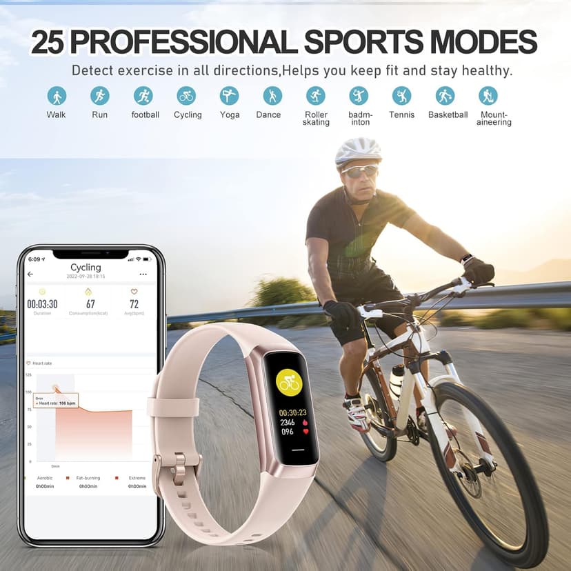 Zeacool Fitness Tracker with 24/7 Heart Rate, Blood Oxygen Blood Pressure Sleep Monitor, Activity Trackers 5 ATM Waterproof,Step Calorie Counter Pedometer Health Smart Watch for Women Men Pink