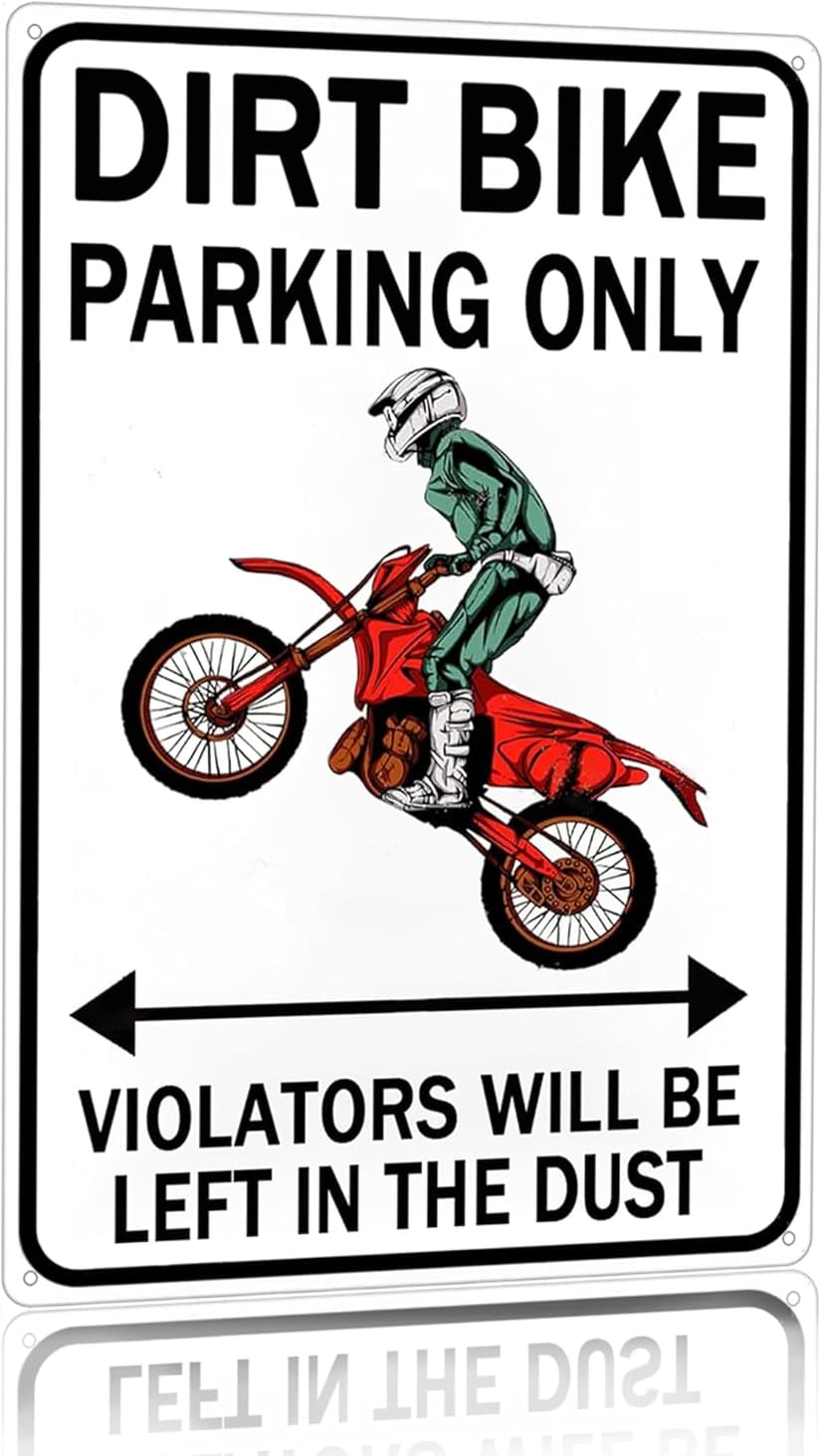 Dirt Bike Accessories Boys Motorcross Gifts Funny Dirty Bike Parking Only Vintage Tin Sign for Man Cave Boy's Room Garage Wall Decor 8x12 Inch (3064)