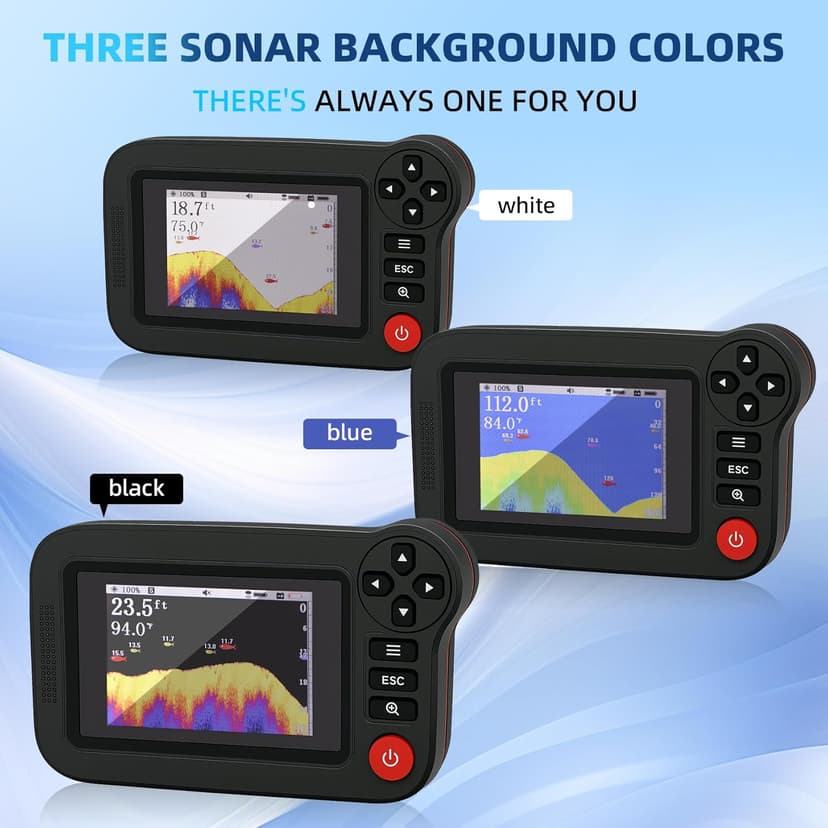 Portable Rechargeable Fish Finder, Wireless Sonar FishFinder, Castable Kayak Depth Finder with 105° Beam Angle and TFT LCD Display, 2.6-164 FT of Depth Locator, for Shore, Sea ＆ Ice Fishing