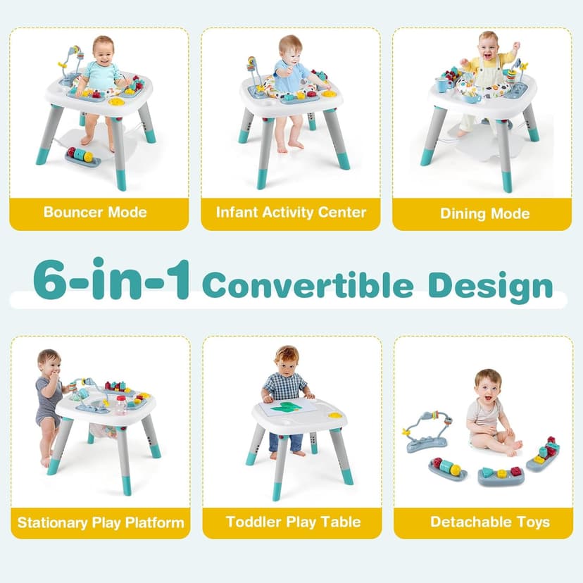 BABY JOY 6-in-1 Baby Activity Center, Baby Jumper & Interactive Play Table with 360° Rotating Seat, Detachable Toys & Music, Montessori-Inspired Design, Activity Center for Infant Toddlers 6-36 Months