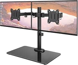 monTEK Freestanding Dual Monitor Stand with Sleek Glass Base for 17-32 inch Screens, Heavy-Duty Dual Monitor Mount Holds 22 lbs per Arm, Fully Motion Height Adjustable, VESA 75/100 MM