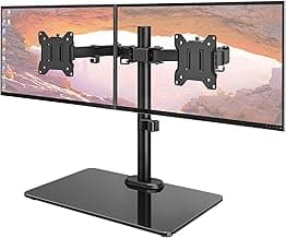 monTEK Freestanding Dual Monitor Stand with Sleek Glass Base for 17-32 inch Screens, Heavy-Duty Dual Monitor Mount Holds 22 lbs per Arm, Fully Motion Height Adjustable, VESA 75/100 MM