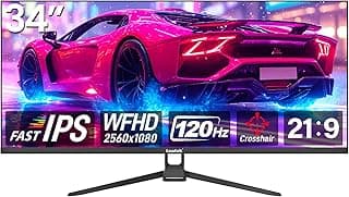 Gawfolk Gaming Monitor 34 inch IPS 120Hz, Ultrawide PC Screen 2560×1080P Ultra-Thin Zero Frame Computer Display for Home Office Business, DP, HDMI, Wall-Mounted, Black