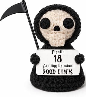 Unique 18th Birthday Gifts for Women Men - Mini Handmade Crochet Grim Reaper - Adulting Funny 18 Year Old Milestone Gag Gifts for Him Her - Handmade Crochet Desk Decor B0GS9Q8J46