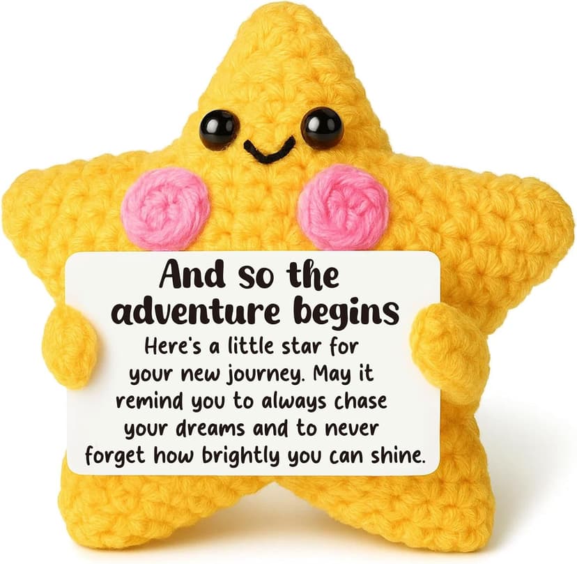 Crochet Star Graduation Gift, New Job & Good Luck Keepsake, Farewell & Moving Gift for Coworker Friend, Motivational Desk Decor for Student, Congratulations for New Adventure B0FQCBMF9V
