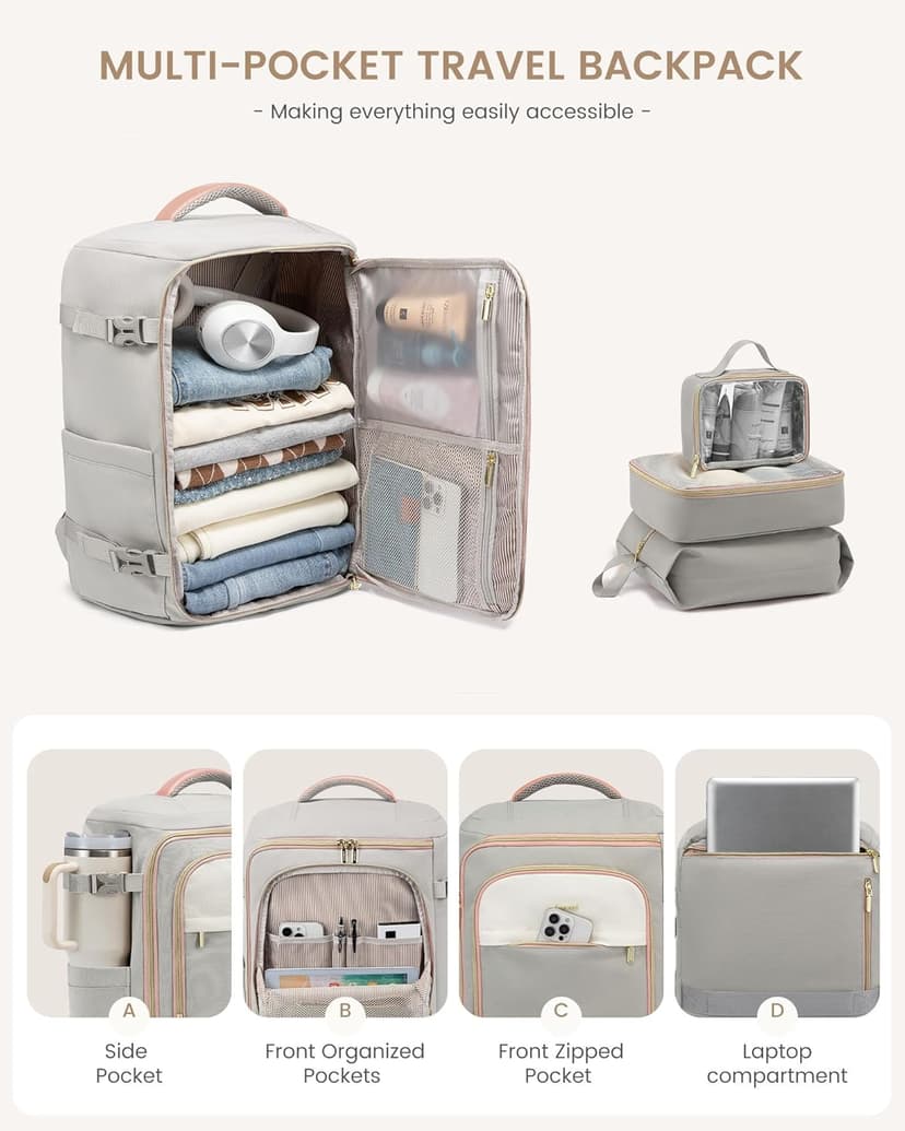 LOVEVOOK Large Travel Backpack for Women, 40L TSA Approved Backpack with 3 Packing Cubes, Personal Item Bag Fits 17" Laptop, Water-resistant Carry On Bag for Airplanes