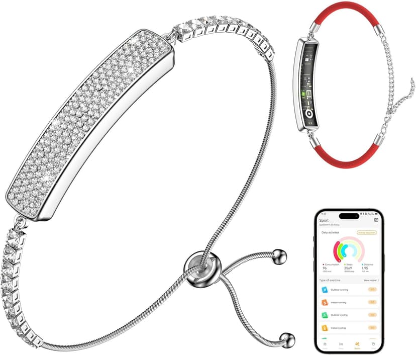 Smart Bracelet for Women, Jewelry Fitness Tracker with 2 Bands, Heart Rate & SpO₂ Monitor, Stress & Sleep Tracking, Step & Calorie Counter, 5ATM Waterproof for iOS & Android, No Subscription, Silver