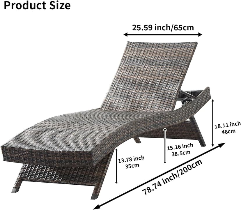 79'' Long Reclining Chaise Lounge Set (Set of 2), Outdoor Wicker Reclining Lounge Chair Patio Rattan Double Chaise Lounge Lawn Sunbathing Chairs Beach Pool Backrest Recliners (Set of 2)