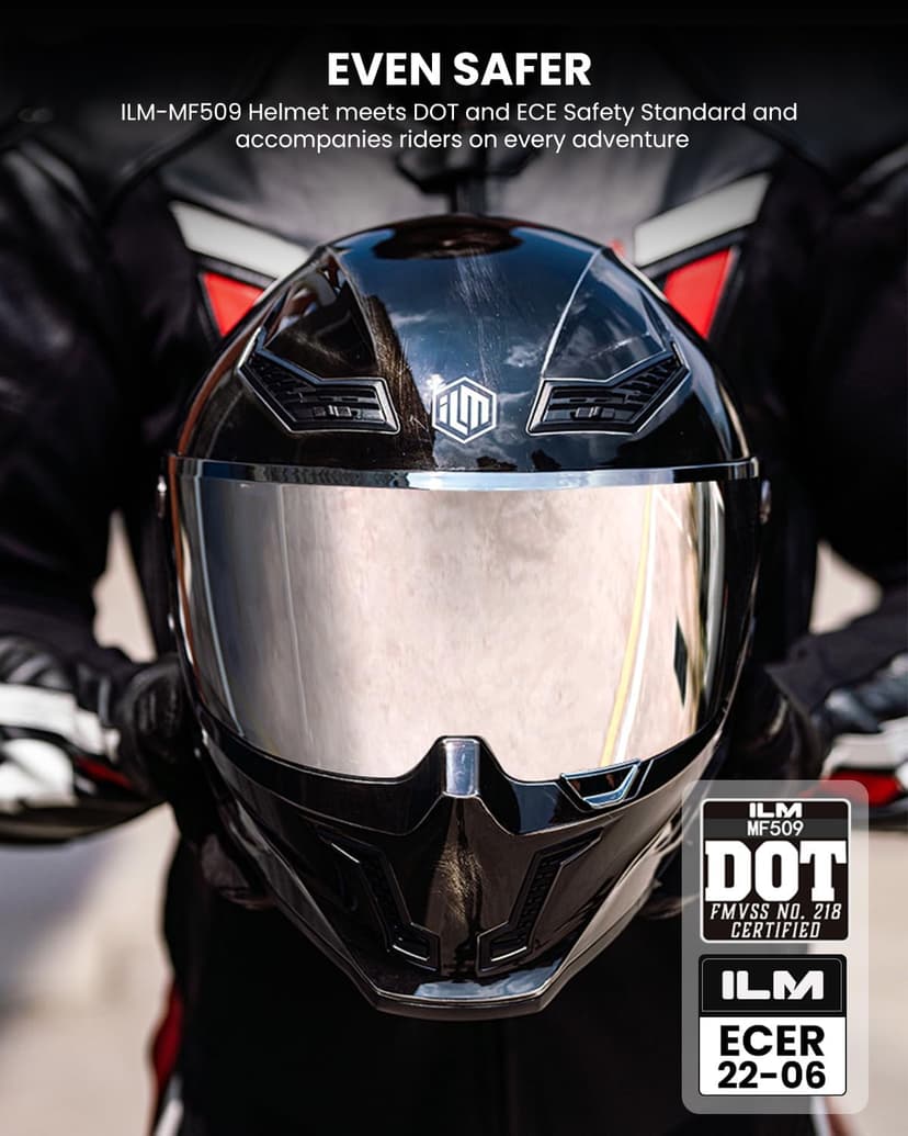 ILM Motorcycle Helmets for Adult Men Women Full Face DOT ECE Powersports Dual Visor Street Racing Helmet with Pinlock Cascos para Motos Model MF509 (War Damaged Gray, L)