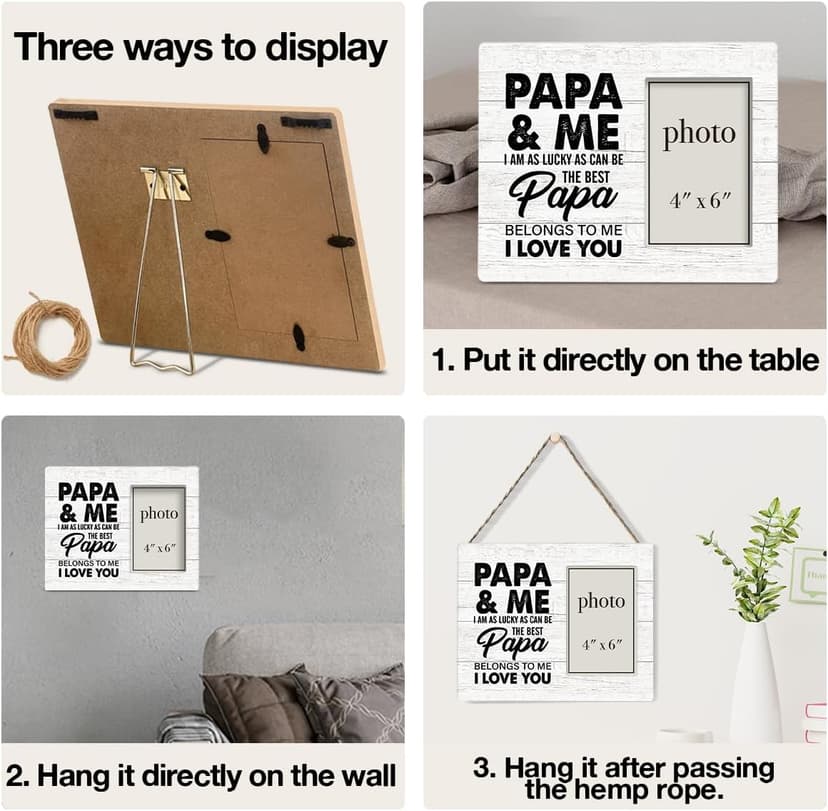 Rustic Papa and Me Wood Picture Frame 8 x 10 Inches, Wall Mount and Tabletop - 4 x 6 Inch Photo Oqtumes Papa Gift Wood Picture Frame, Gifts for Grandpa Grandad Grandfather B0CJ2SK25W