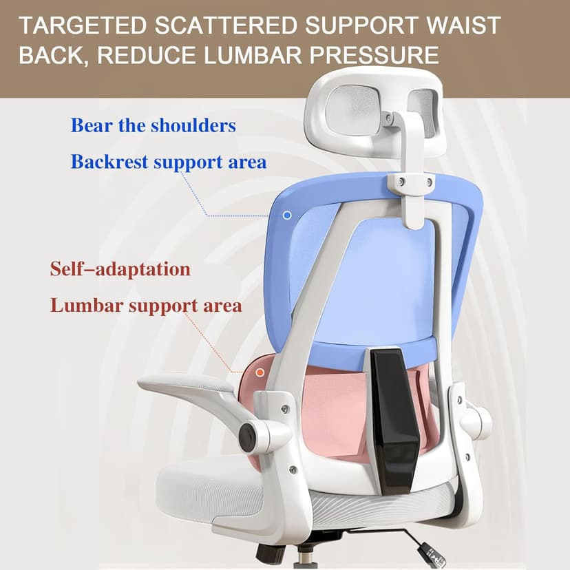 Ergonomic Office Chair Computer Desk Chairs with Flip-up Armrests and Lumbar Support, High Back Mesh Gaming Chairs Rolling Work Swivel Task Chairs with Adjustable Headrest