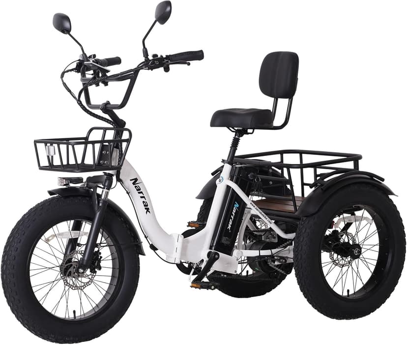 Electric Tricycle for Adults,Fat Tire Folding Electric Trike,3 Wheels Electric Bicycle Bikes, Peak 1350W Step-Thru Etrike with Removable Battery and Large Basket for Women Men