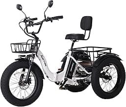 Electric Tricycle for Adults,Fat Tire Folding Electric Trike,3 Wheels Electric Bicycle Bikes, Peak 1350W Step-Thru Etrike with Removable Battery and Large Basket for Women Men