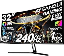 SANSUI 32 Inch Curved 240Hz Gaming Monitor High Refresh Rate, FHD 1080P Gaming PC Monitor HDMI DP1.4, Curved 1500R, 1Ms MPRT, HDR,Metal Stand,VESA Compatible(DP Cable Incl.)