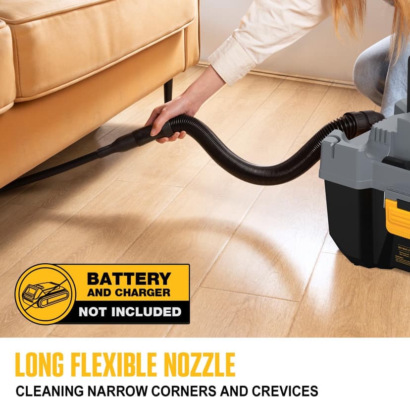 20V Cordless Vacuum Cleaner-Wet/Dry Shop Vac,2.6 Gallon Capacity,Compatible with DeWALT Batteries (Bare Tool - No Battery & No Charger),Ideal for Cleaning Car,Home Spaces,and Workshops RCSV-20