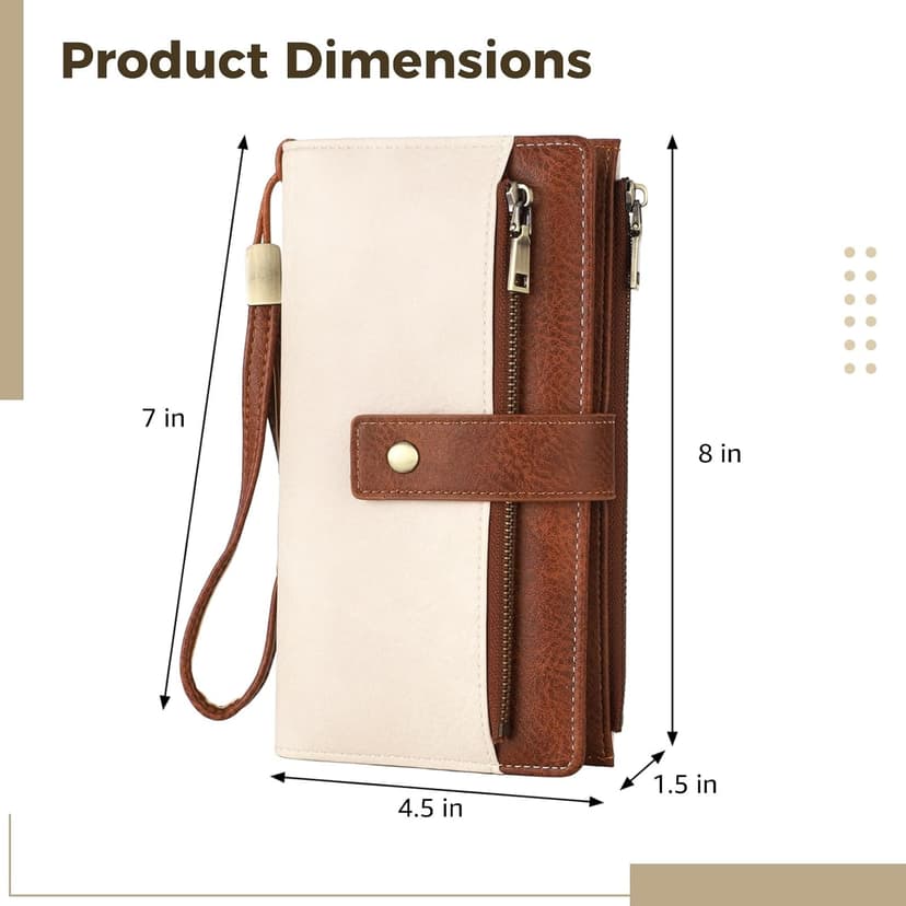 OMISTAR Women's RFID Blocking PU Leather Wallet, Trifold Clutch Purse with Wrist Strap, Multi-Compartment Credit Card Holder with Zipper Pockets for Cash, ID, Coins, Travel Essentials