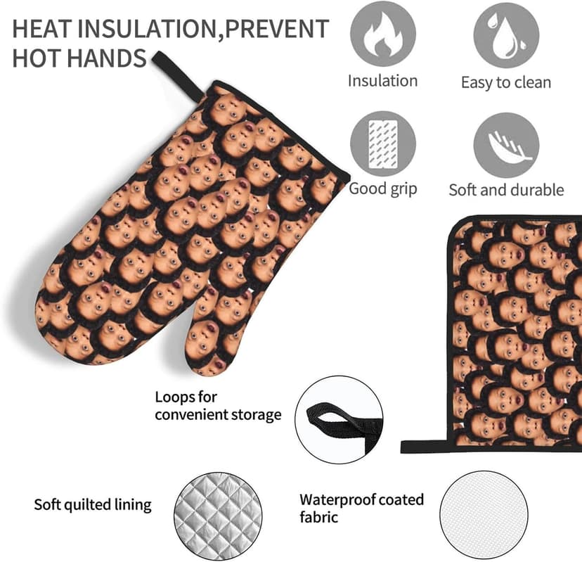 Custom Oven Mitts and Pot Holders Personalized with Your Face, Baking Gifts for Women for Kitchen Cooking, BBQ, Grillin-Style1, 1 Oven Mitts+ 1 Pot Holders B09QC3QX2R
