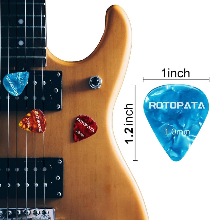 60 Pack Guitar Picks with Organizer Storage Box, 0.5 0.58 0.75 0.84 1.0 1.2mm Includes Thin Medium Heavy Thickness, Variety Colorful Celluloid Plectrums for Bass Electric Acoustic Guitars Ukulele