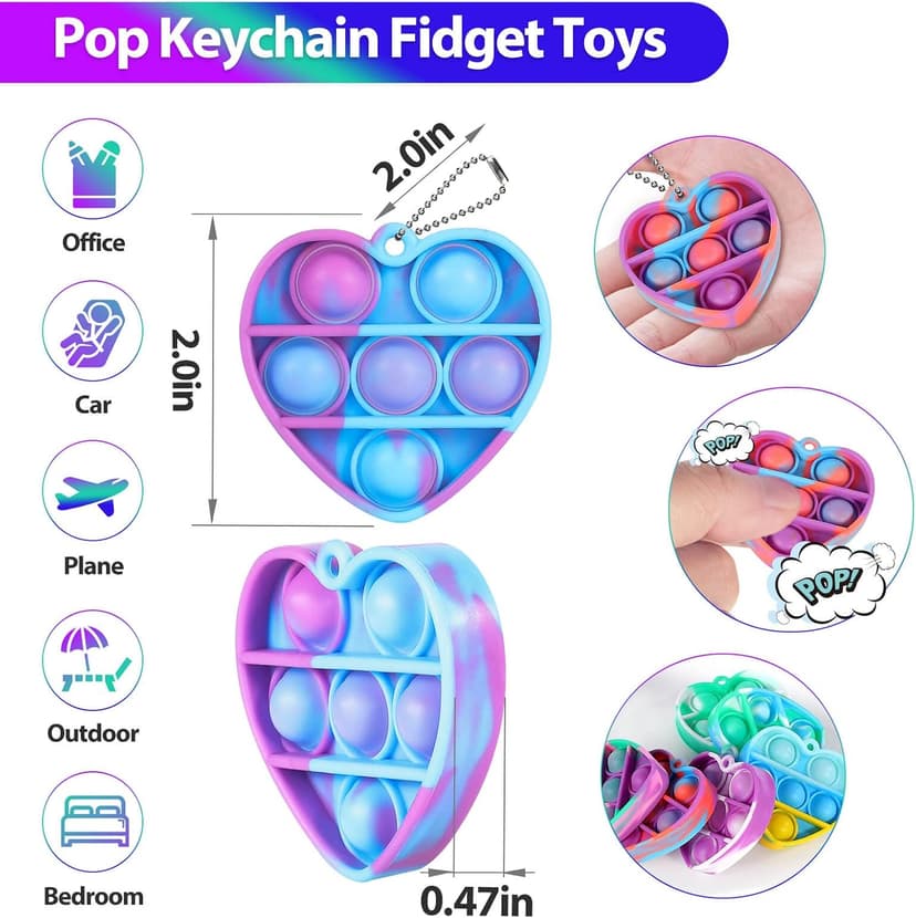 Valentines Day Gifts for Kids Classroom Prizes Student Mini Pop Keychain It Small Fidgets Birthday Goodie Bag Stuffers Filler Heart Pop Fidget Toys Bulk Its Valentine Party Favors for Kids 30 Pack B0BJNQMM9T