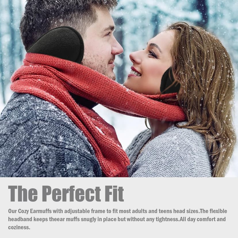 Dwenarry Winter Warm Ear Muffs Unisex Foldable Ear Warmers Adjustable fleece Earmuffs for Men Women Cold Weather 1/2 Pack