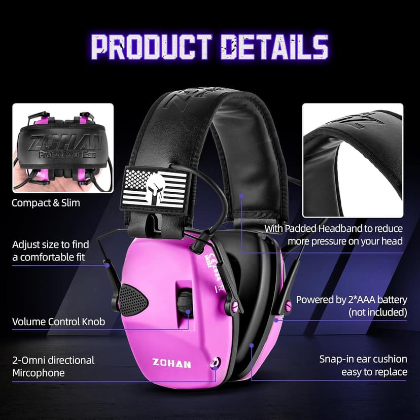 ZOHAN Electronic Shooting Earmuffs, Hearing Protection Shooters, NRR 23dB Noise Reduction Gun Range Ear Protection Headphones