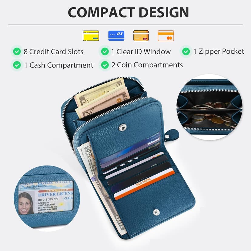 XINNSTAR Small Wallet for Women, Genuine Leather RFID Blocking Credit Card Holder Slim Compact Coin Purse Women's Wallets with ID Window 8 Card Slots