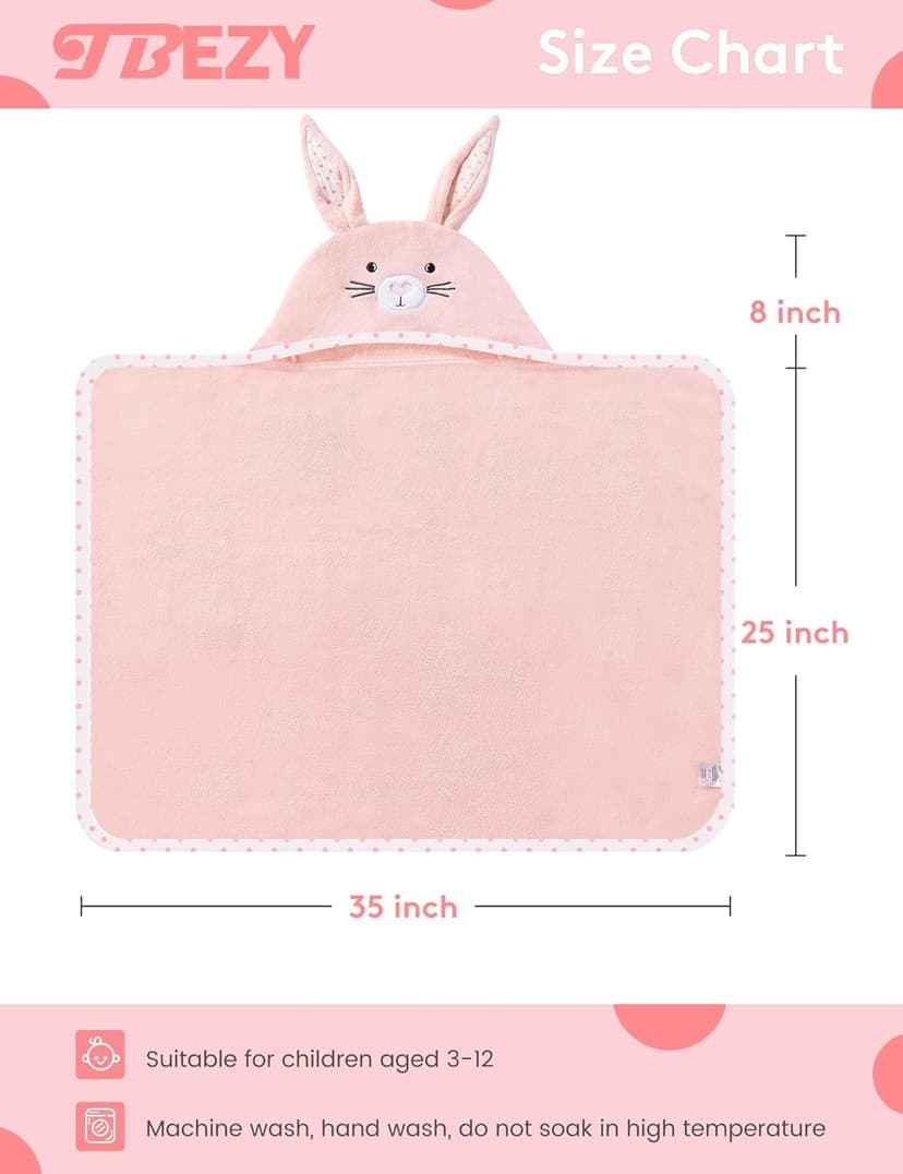Baby Hooded Towel with Unique Animal Design Ultra Soft Thick Cotton Bath Towel for Newborn (Bunny)