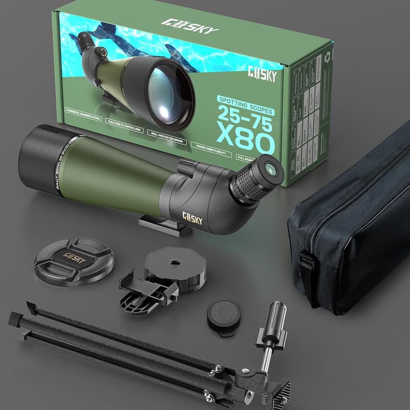 Gosky Flagship 25-75x80 Spotting Scope - Spotting Scopes with Tripod, Carrying Bag and Quick Phone Holder BAK4 Waterproof Spotter Scope for Bird Watching Target Shooting,Upgraded Version