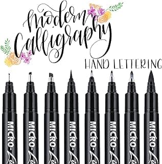 Dyvicl Hand Lettering Pens, Calligraphy Brush Pens Art Markers for Beginners Writing, Sketching, Drawing, Illustration, Scrapbooking, Journaling, Black Ink Pen Set, 8 Sizes